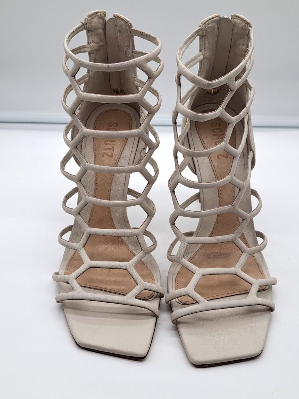SCHUTZ Julianna Cage Sandal in Beige Leathe - Size 8.5